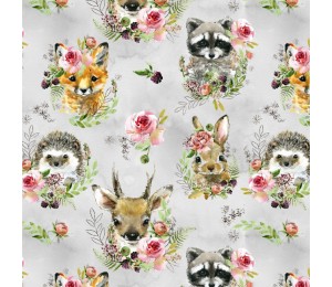 French Terry - Waldtiere hellgrau meliert